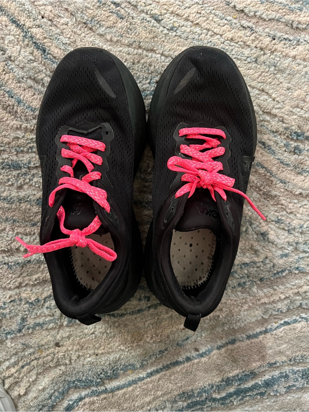 Hoka Black Athletic Shoes with Pink Laces
